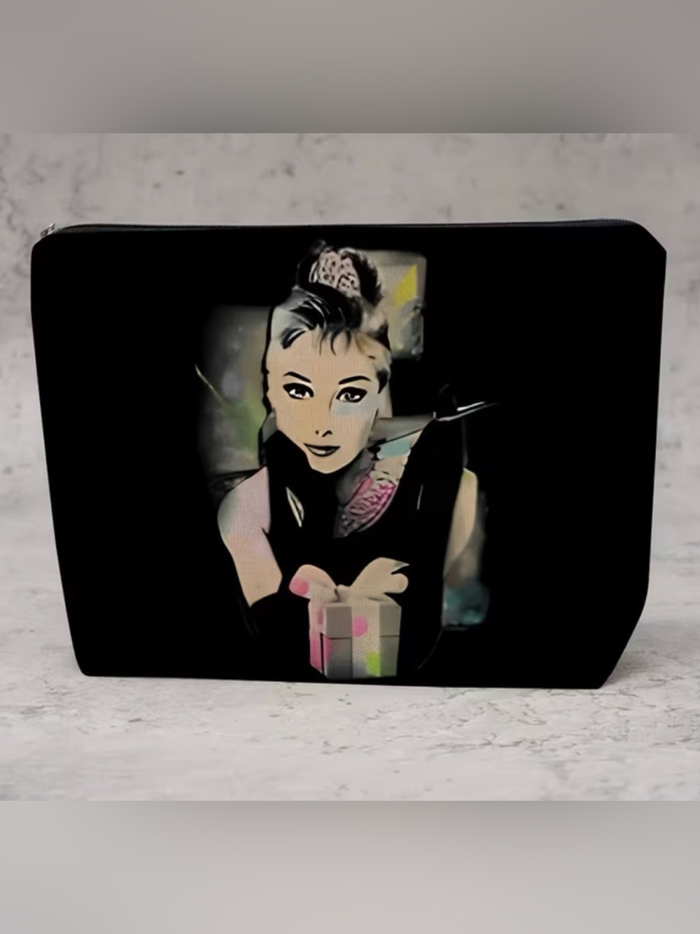 NWT-Audrey Hepburn Breakfast at Tiffany’s Dual-Sided Print Cosmetic Makeup Bag